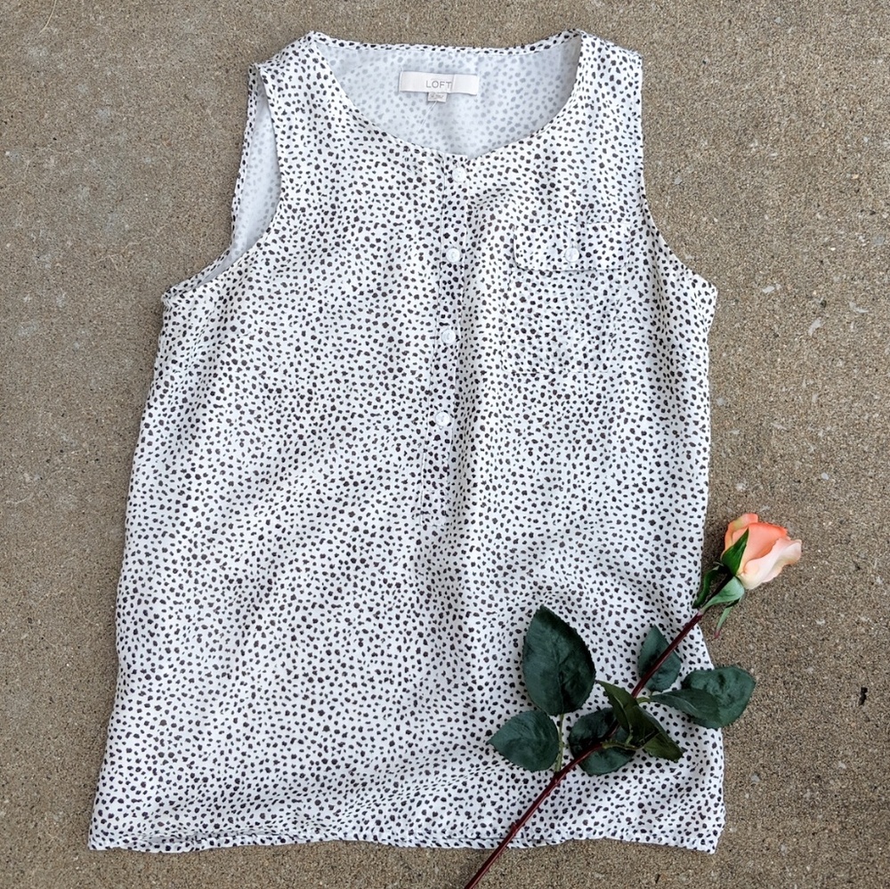 Loft tank top white w/ brown spots animal print M